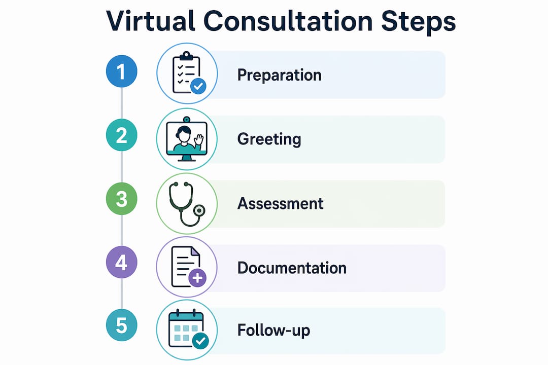 Infographic showing steps in virtual consultation process