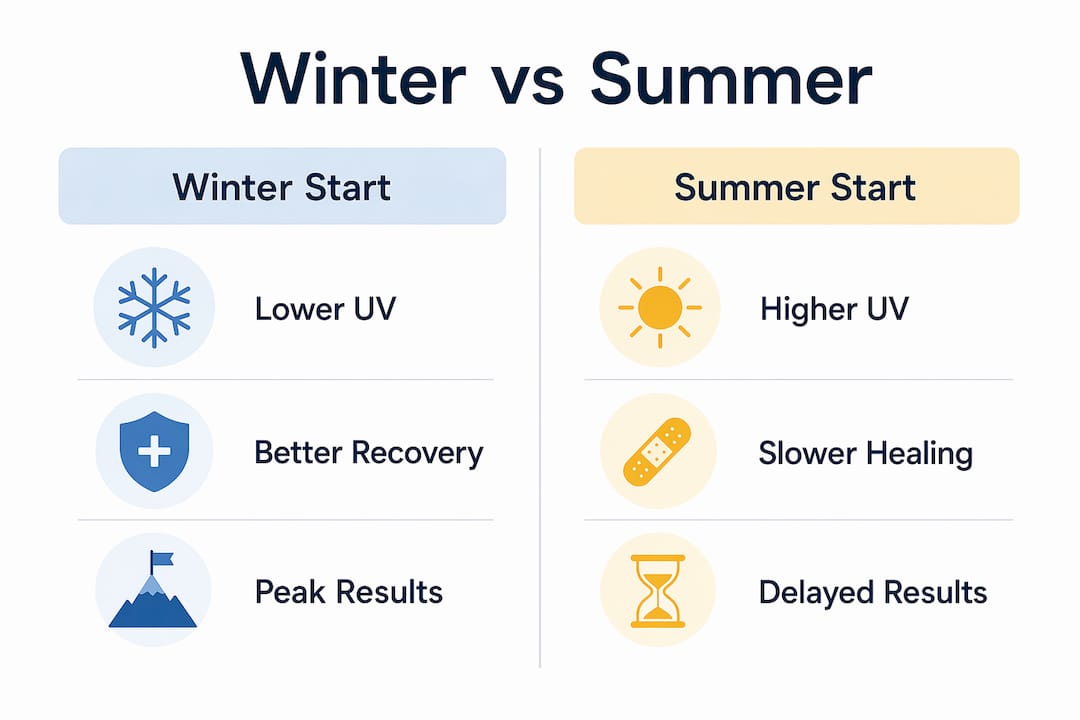 Infographic comparing winter and summer treatment timing benefits