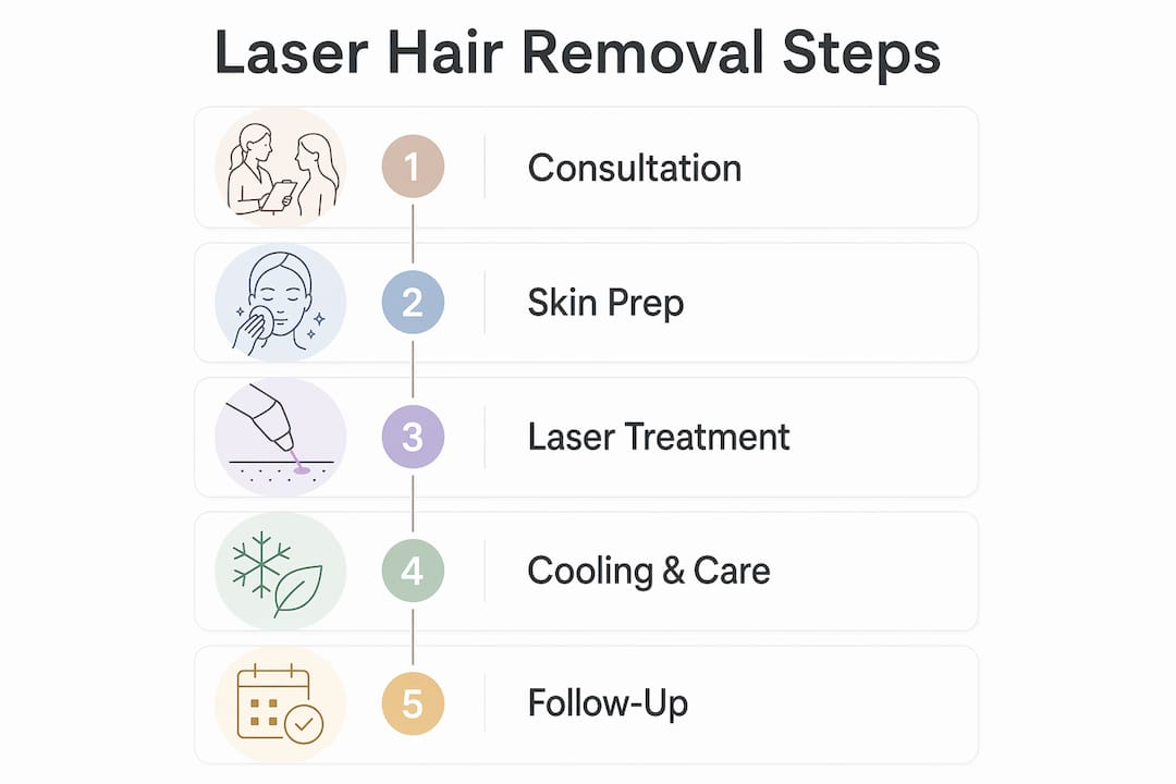 Infographic showing laser hair removal steps