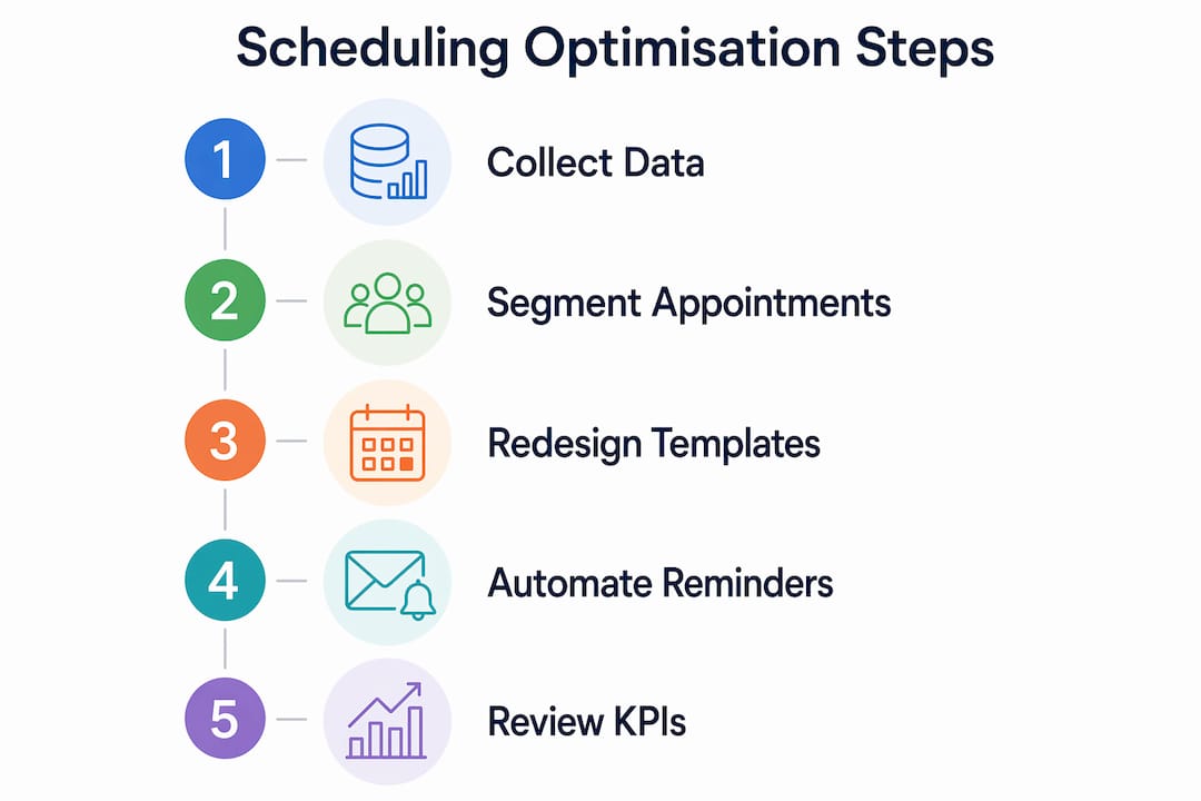 Infographic detailing steps for clinic scheduling optimisation
