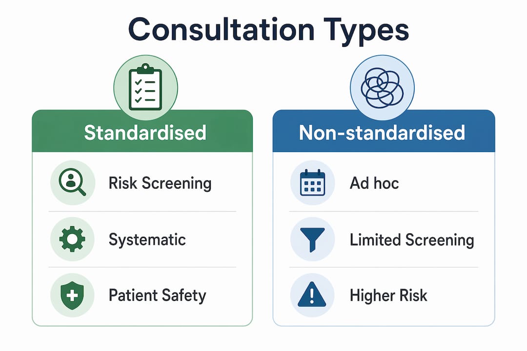 Infographic comparing standardised and non-standardised consultations