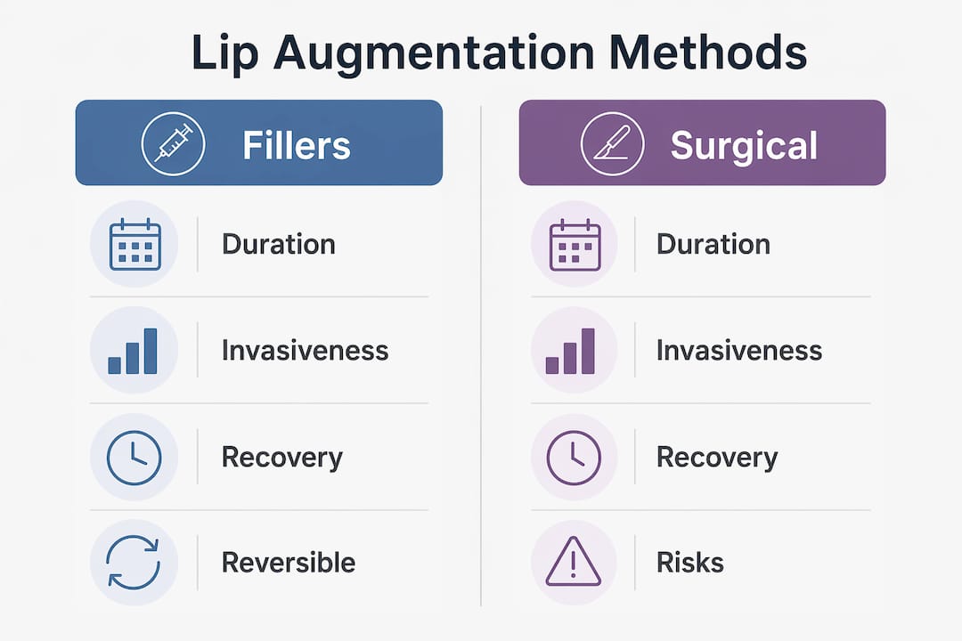 Infographic comparing filler and surgical lip augmentation methods