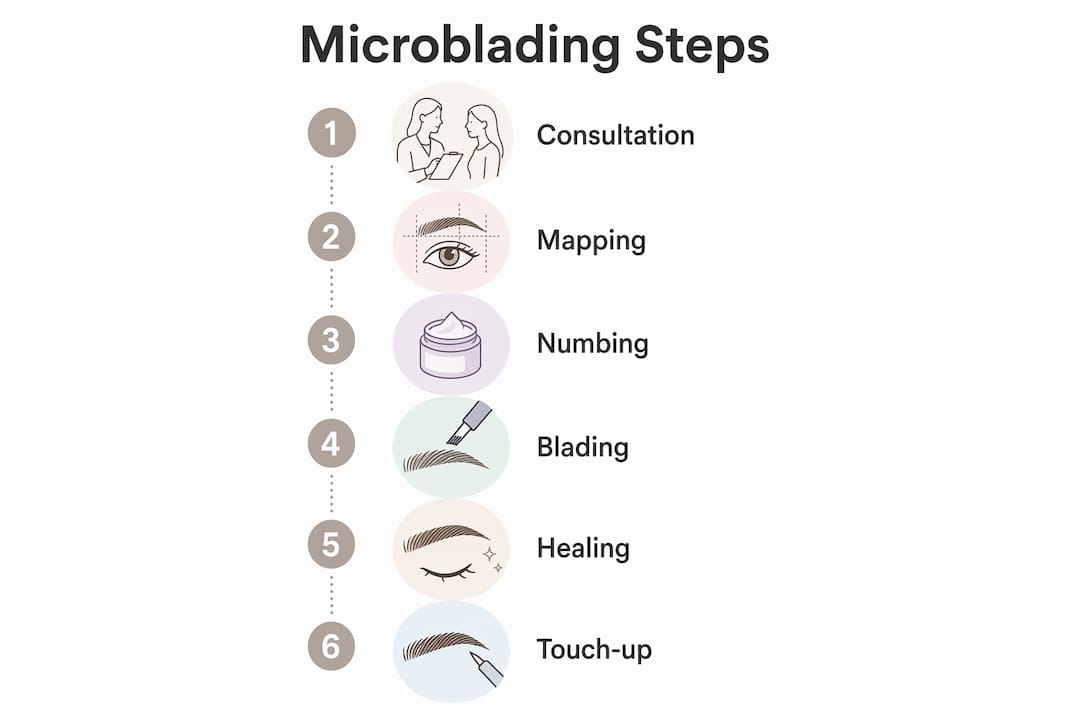 Infographic showing step-by-step eyebrow microblading process