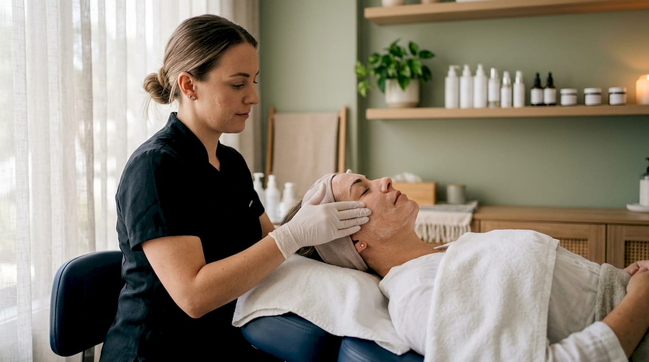 Close-up of cleansing skin after treatment