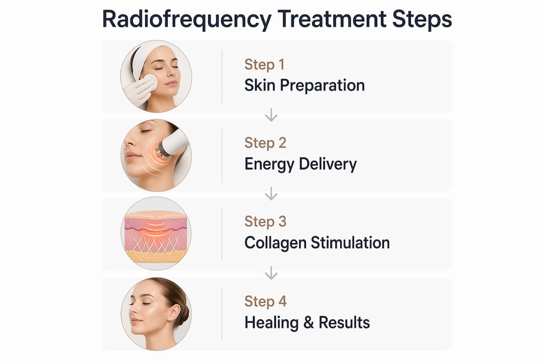 Infographic showing steps of radiofrequency skin treatment