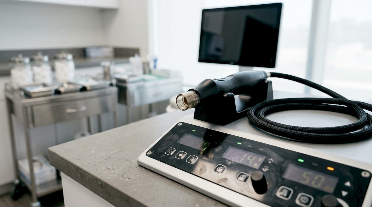 Close-up of vascular laser equipment in clinic