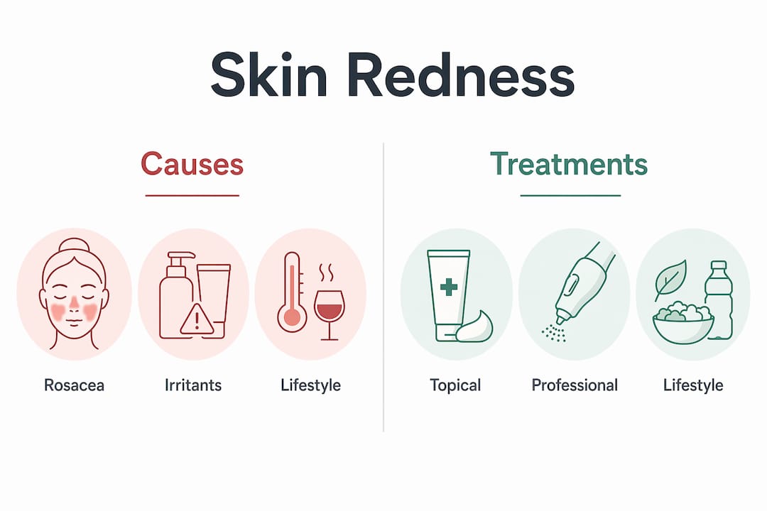Infographic comparing causes and treatments of skin redness