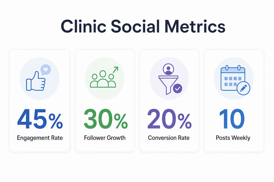 Infographic showing key social media metrics for clinics