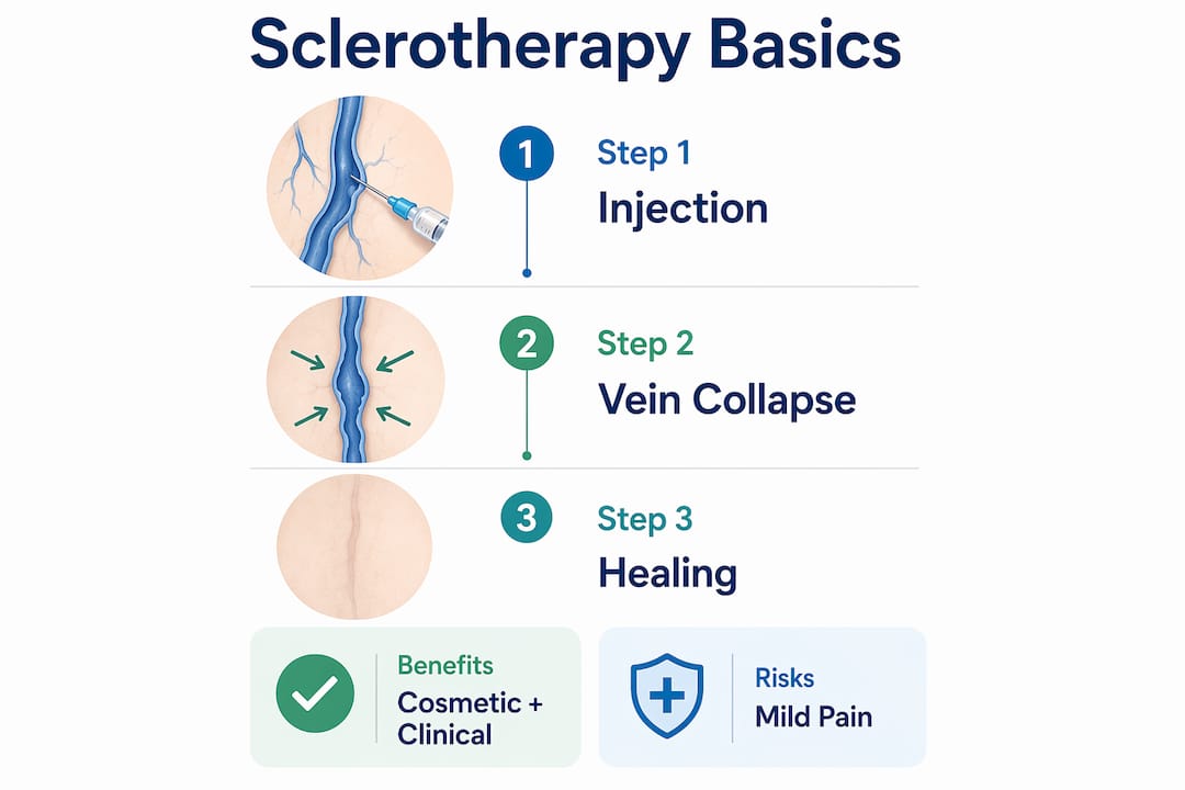 Infographic outlining sclerotherapy procedure and benefits