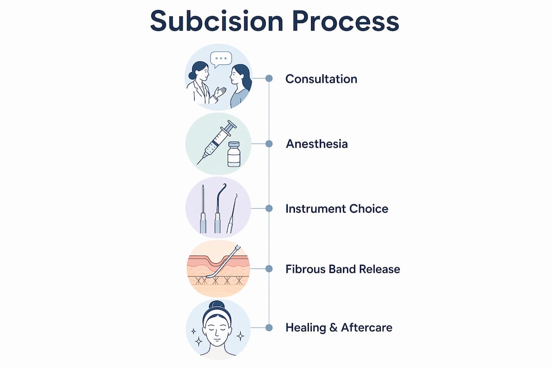 Infographic showing key steps in subcision acne scar treatment
