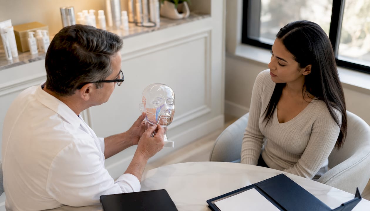 Doctor consulting patient on facial treatment