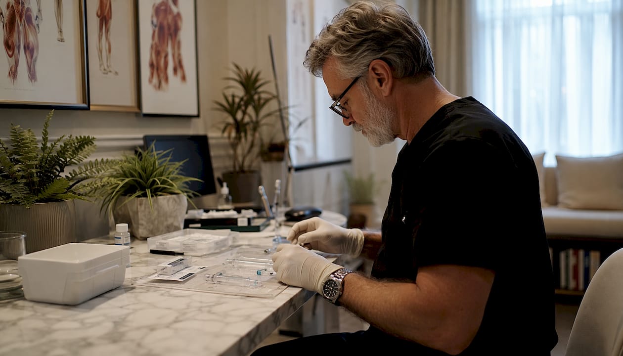 Practitioner preparing aesthetic tools in Mayfair