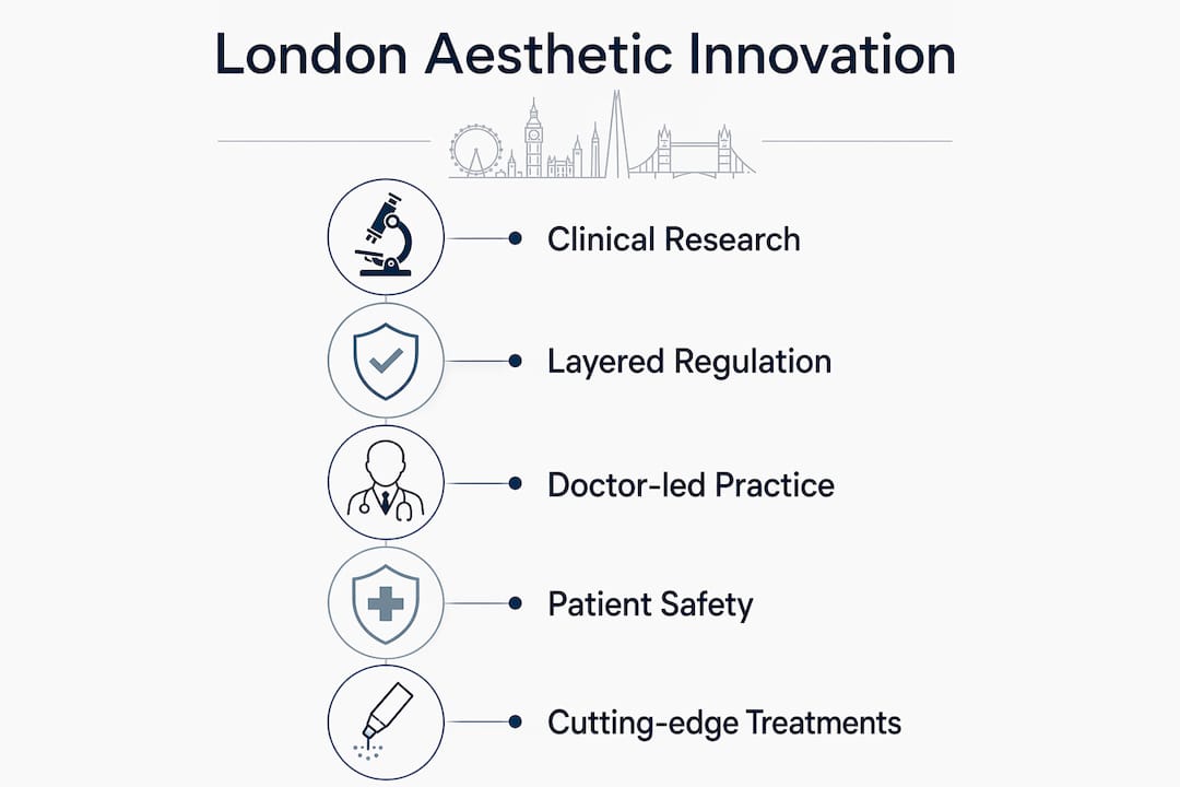 Infographic illustrating London aesthetic innovation key factors