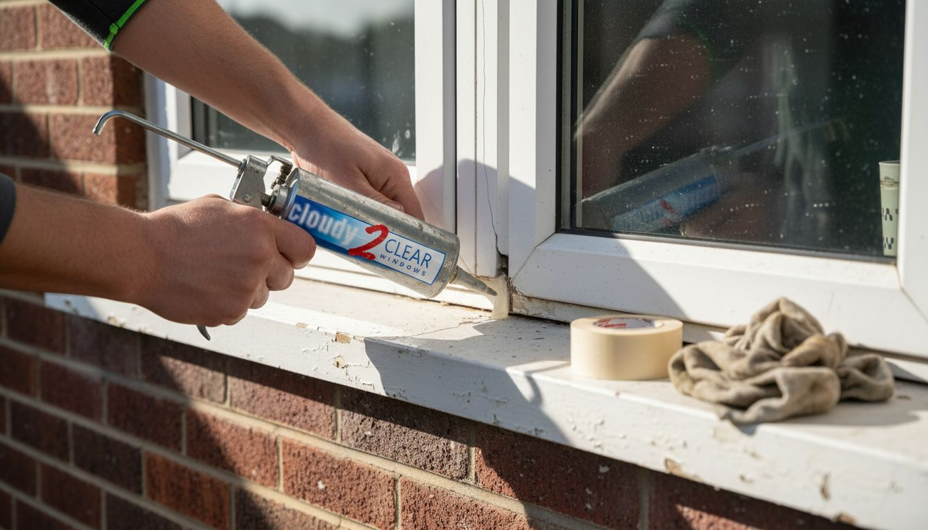 Sealant applied to cracked window frame