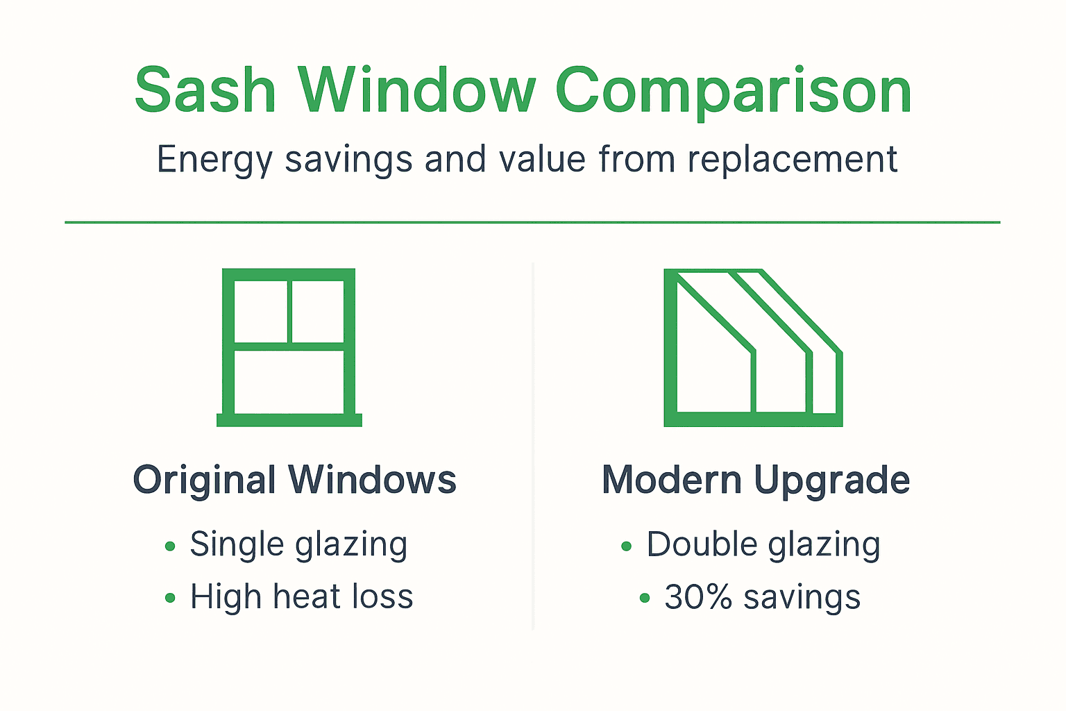 Infographic comparing original vs modern sash window efficiency