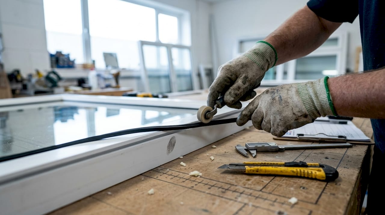 Hands fitting gasket on window frame