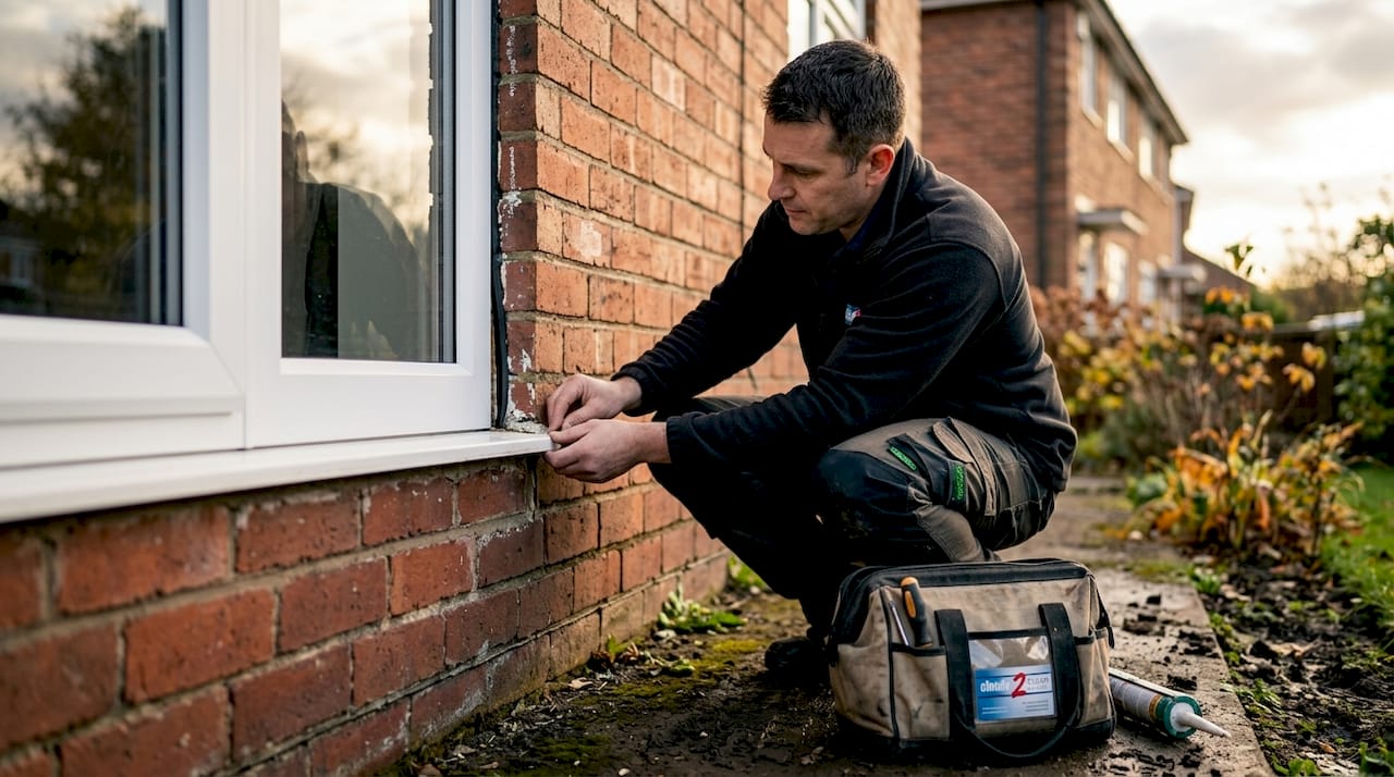 Installer checking exterior window seal damage