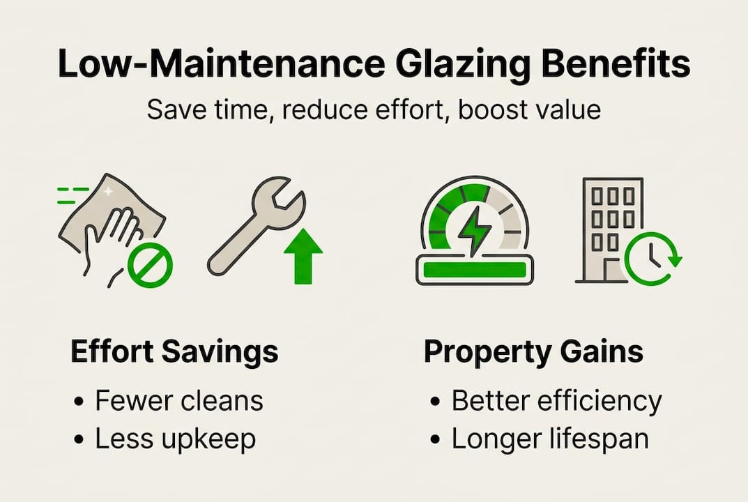 Infographic of low-maintenance glazing benefits