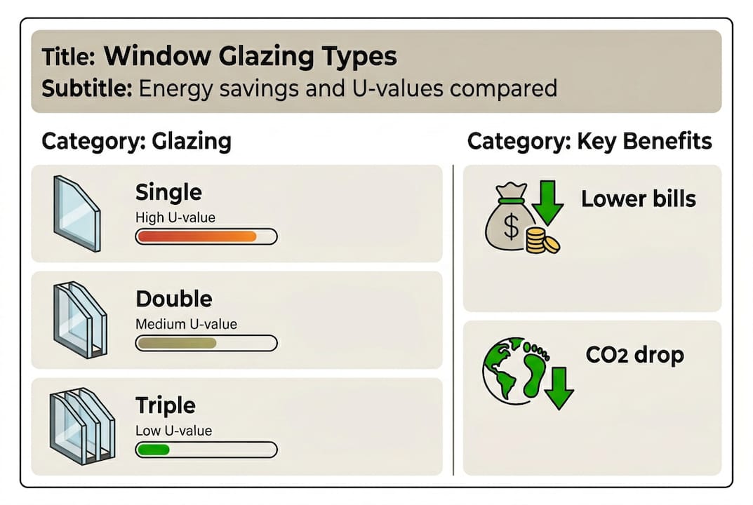 Infographic comparing window glazing types and savings