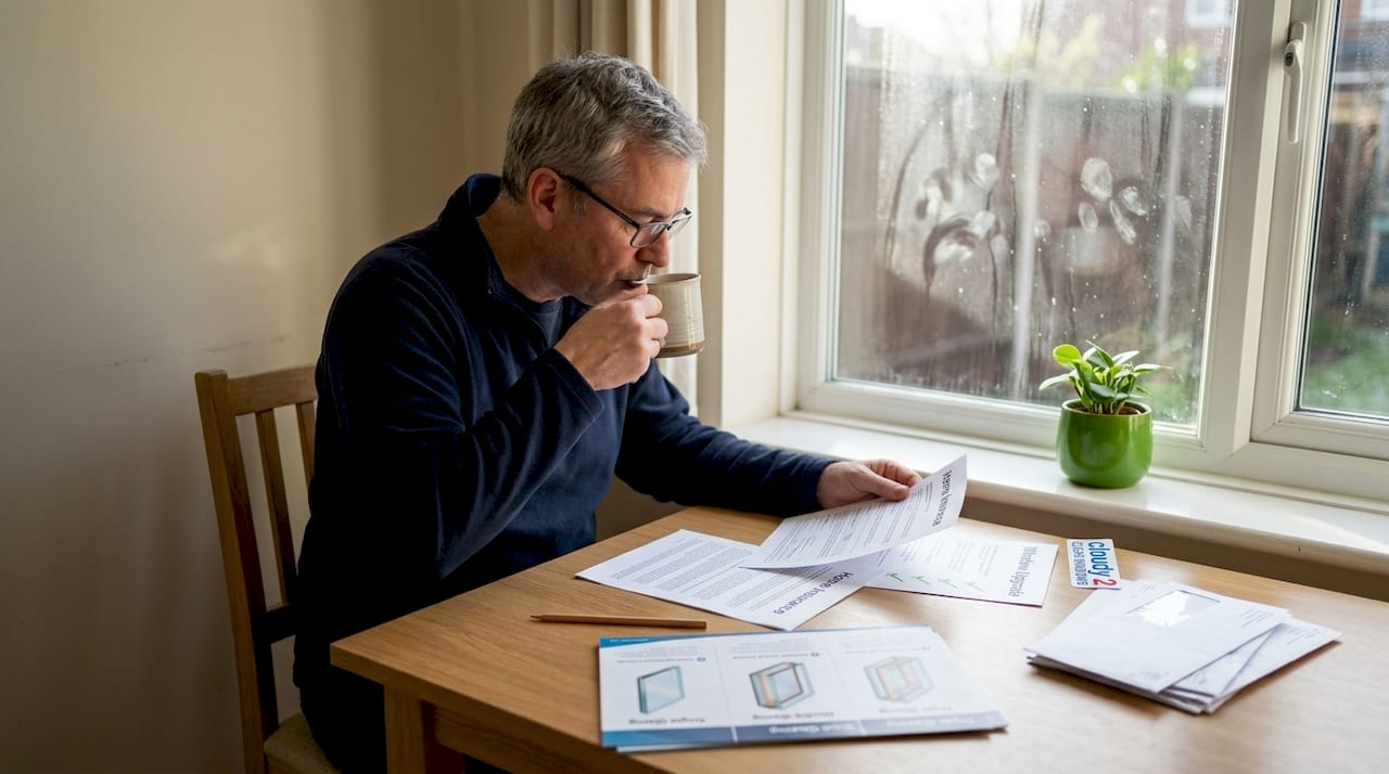 Homeowner comparing glazing types for insurance