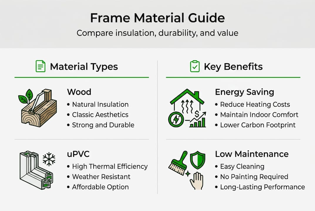 Infographic showing window frame materials and benefits