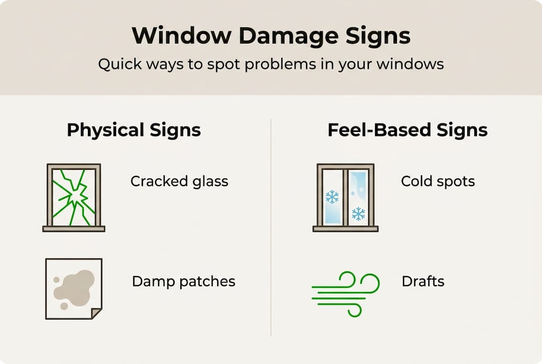 Infographic with window damage signs and categories
