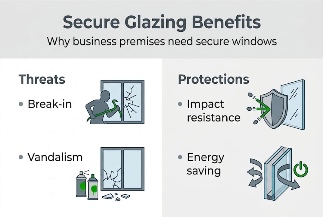 Infographic showing secure glazing threats and protections