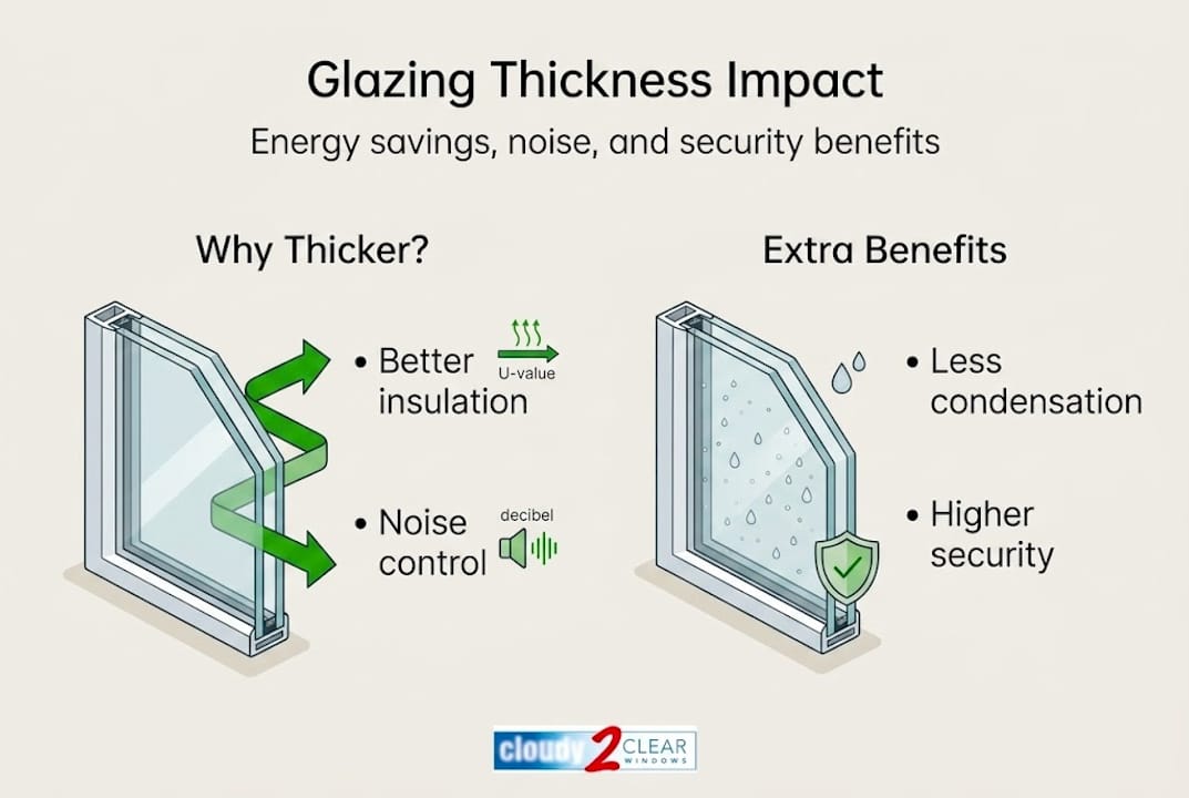 Infographic showing glazing thickness benefits