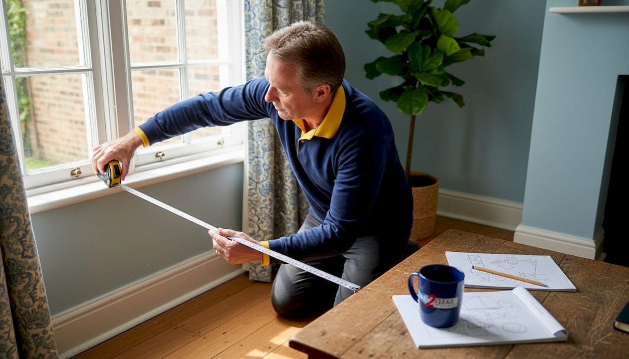 Person measuring window structural opening at home
