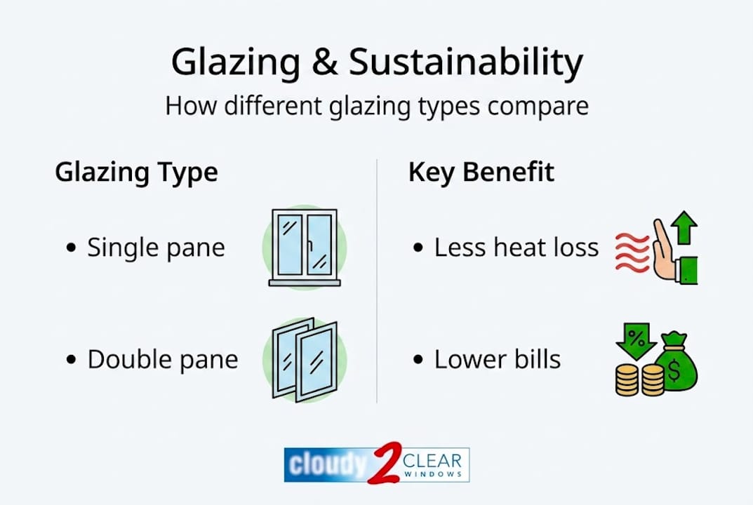 Infographic comparing glazing types and sustainability