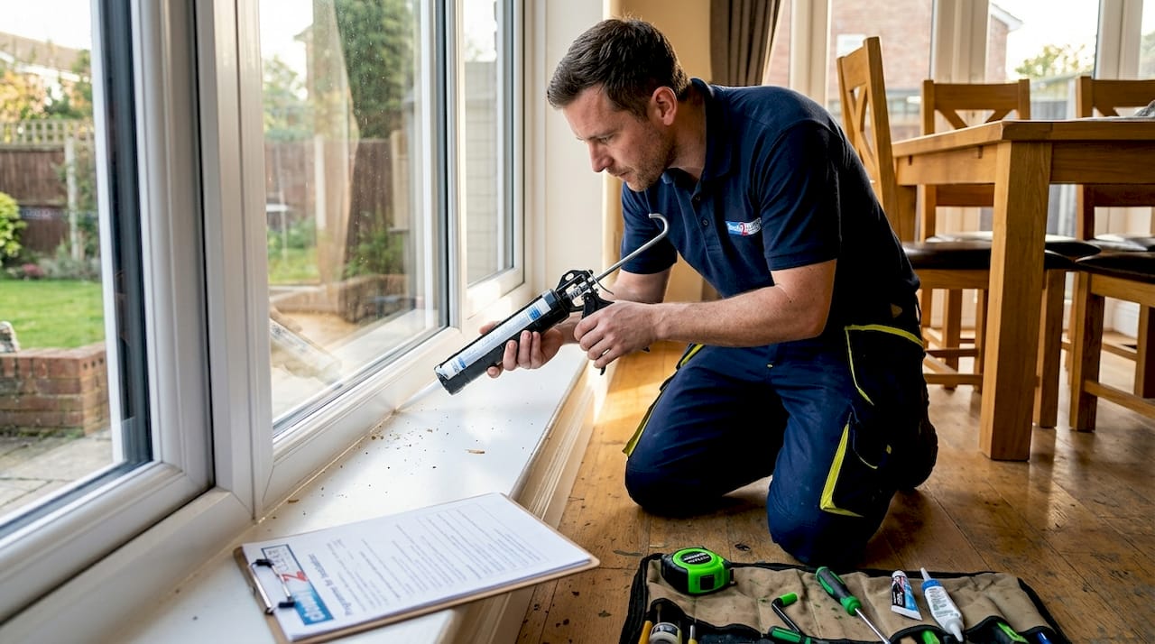 Installer sealing a double-glazed window