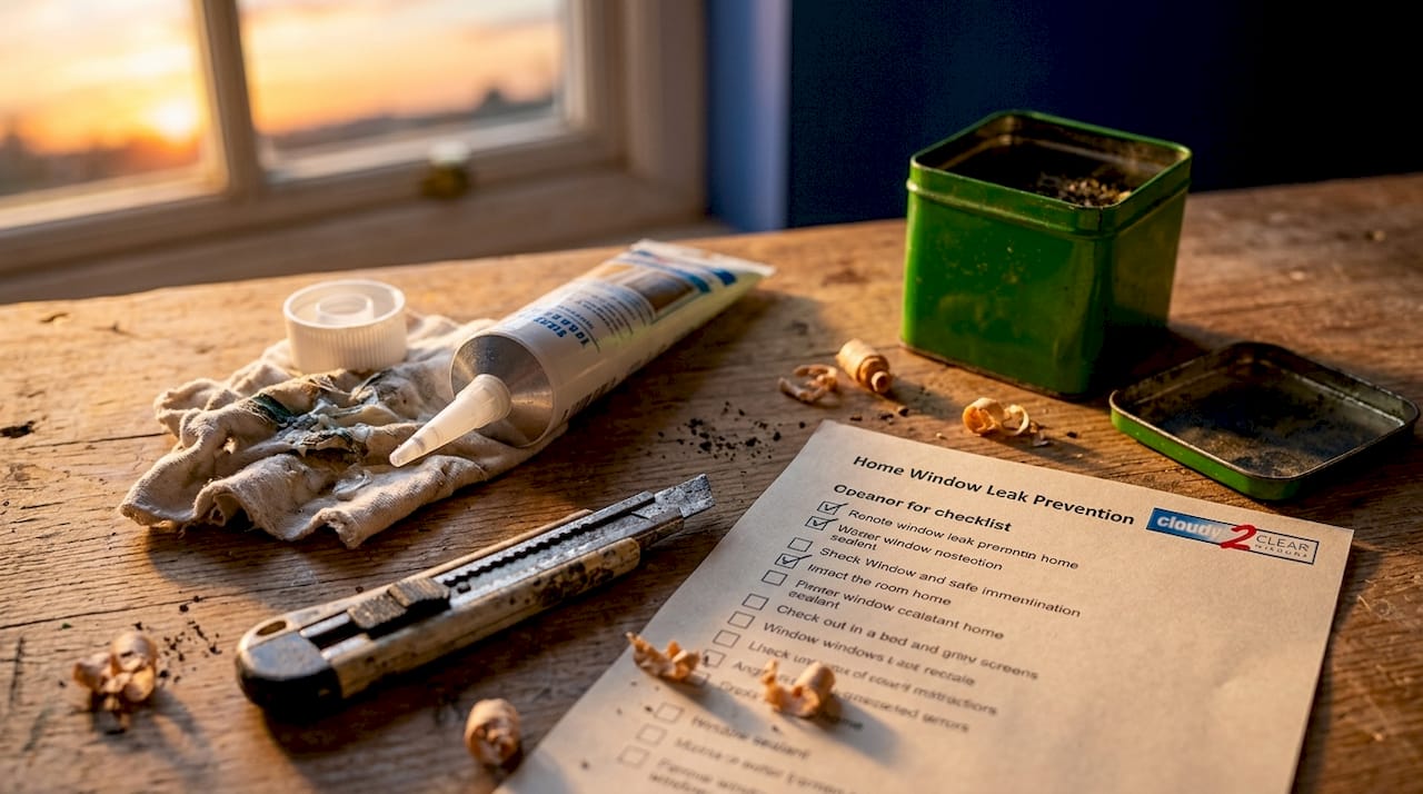 Window maintenance tools and checklist on table
