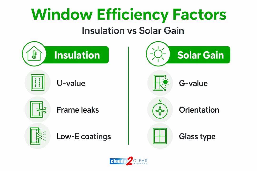 Infographic comparing insulation and solar gain factors