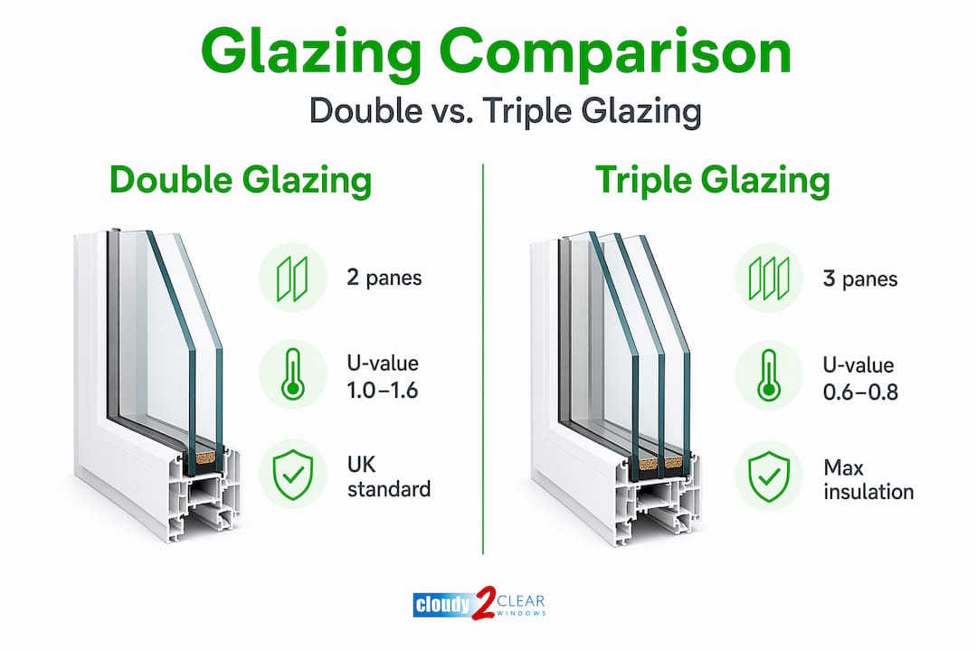 Infographic comparing double and triple glazing features