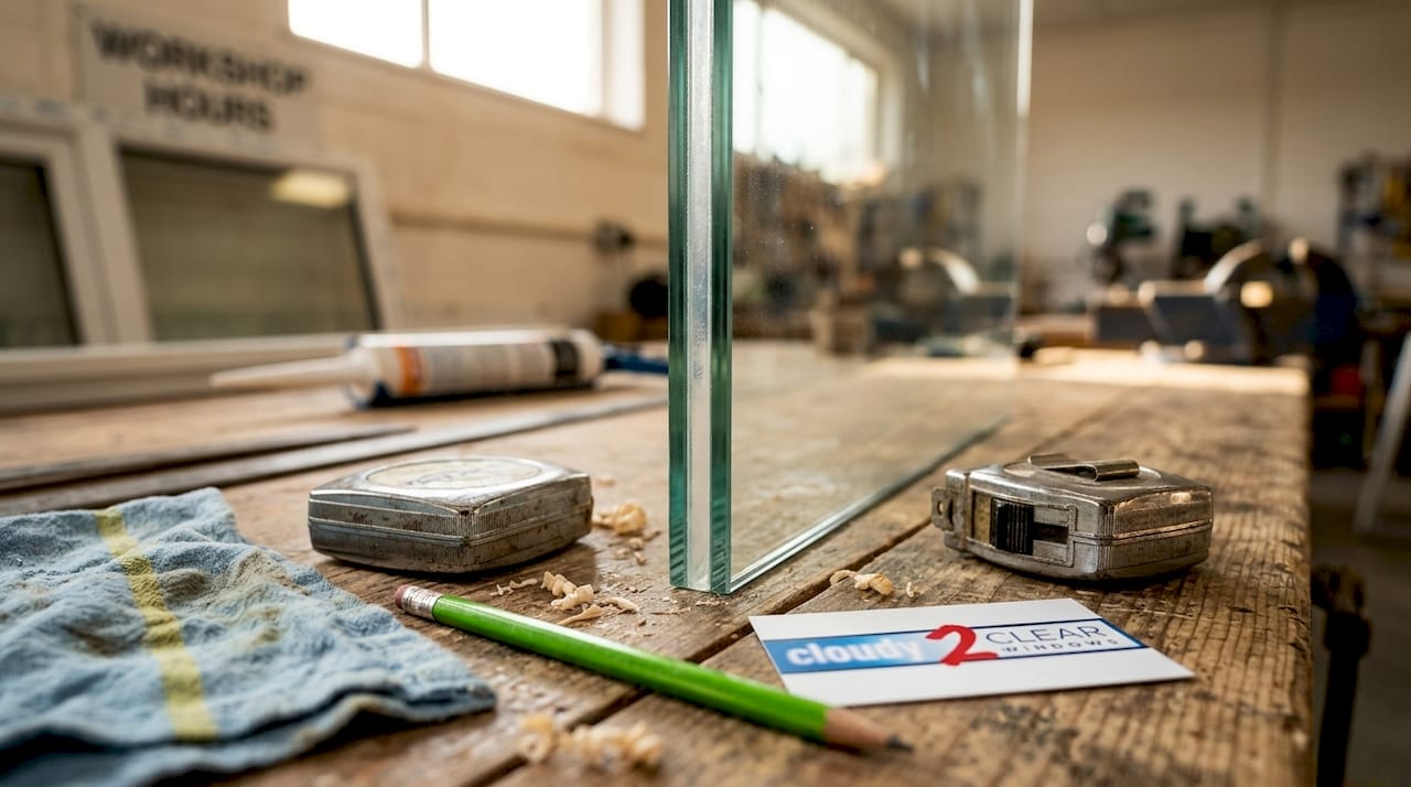 Close-up edge of laminated glass on workbench