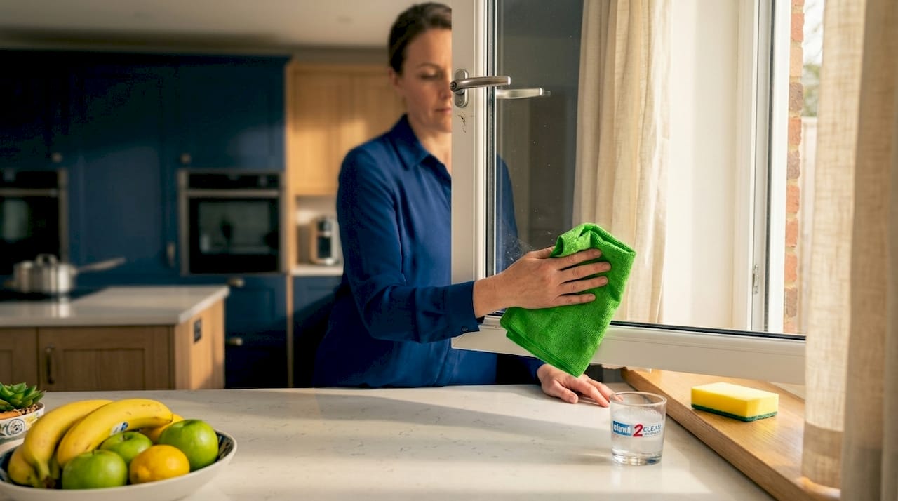 Cleaning double glazing window seals and frame