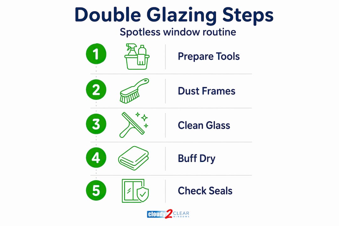 Infographic shows double glazing cleaning steps