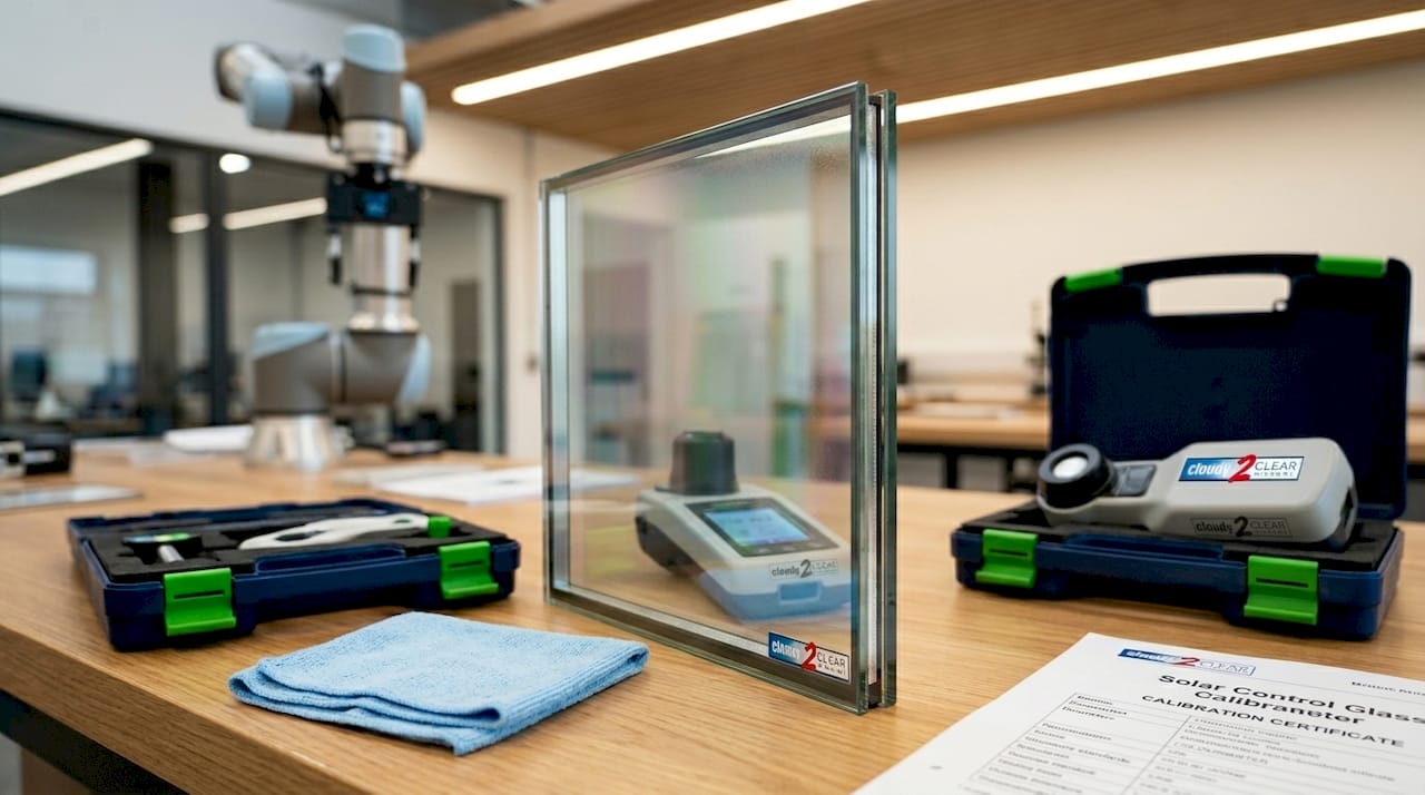 Close-up of solar control glass coating
