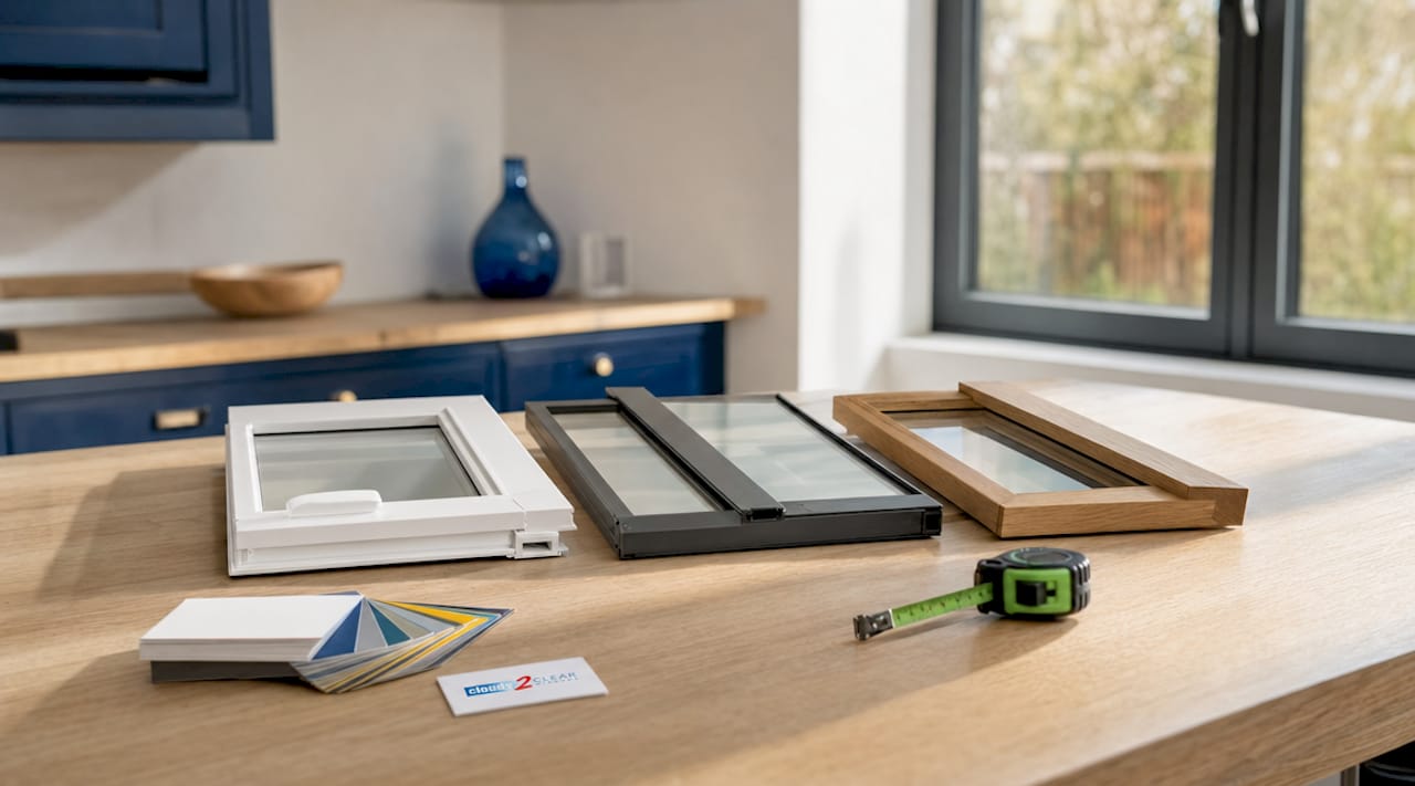 Three window frames showing different glazing bead types