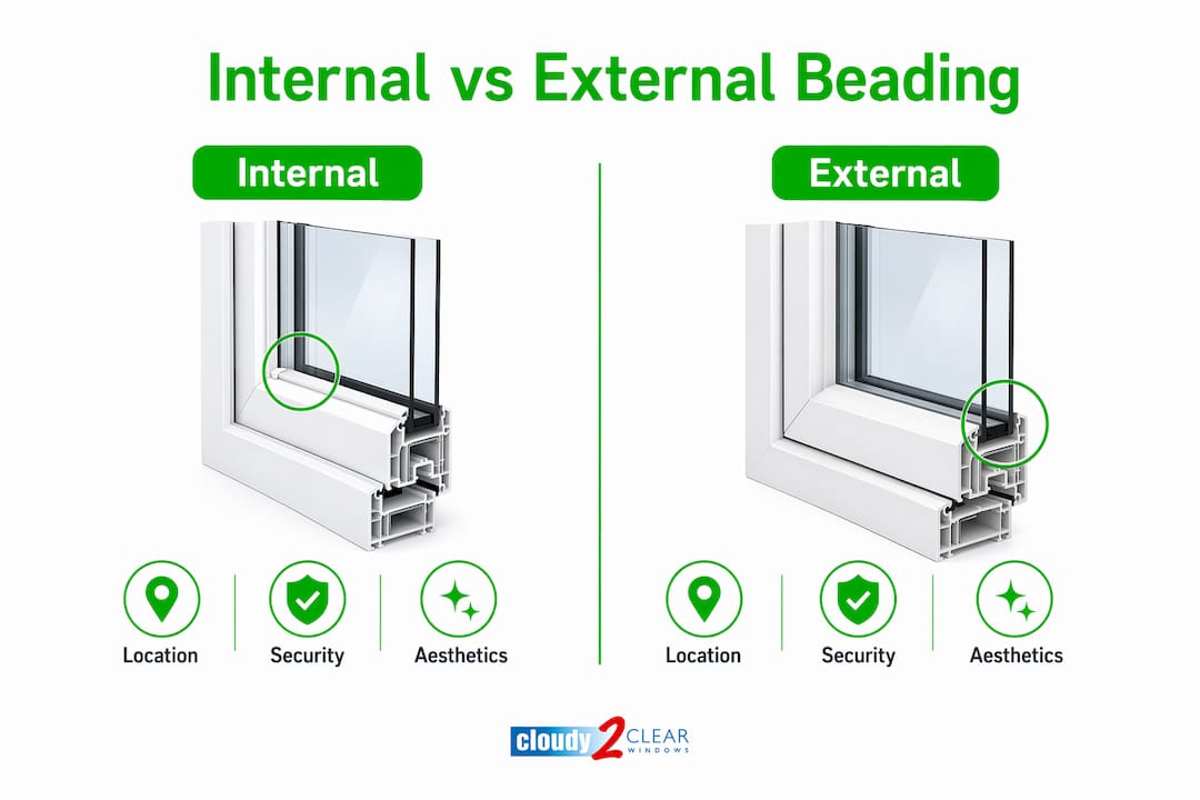 Infographic comparing internal and external window beading features