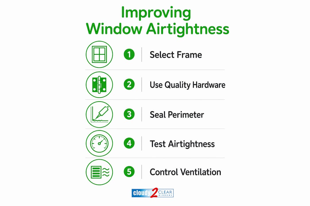 Infographic illustrating steps to improve window airtightness
