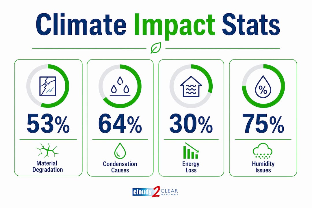 Infographic showing climate impact statistics on windows
