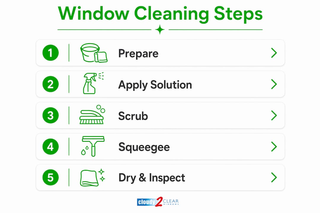 Infographic illustrating window cleaning steps