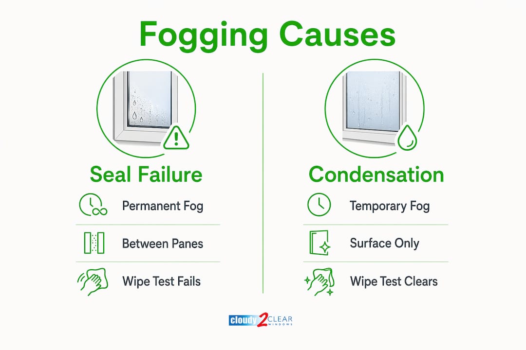 Infographic comparing window seal failure and condensation