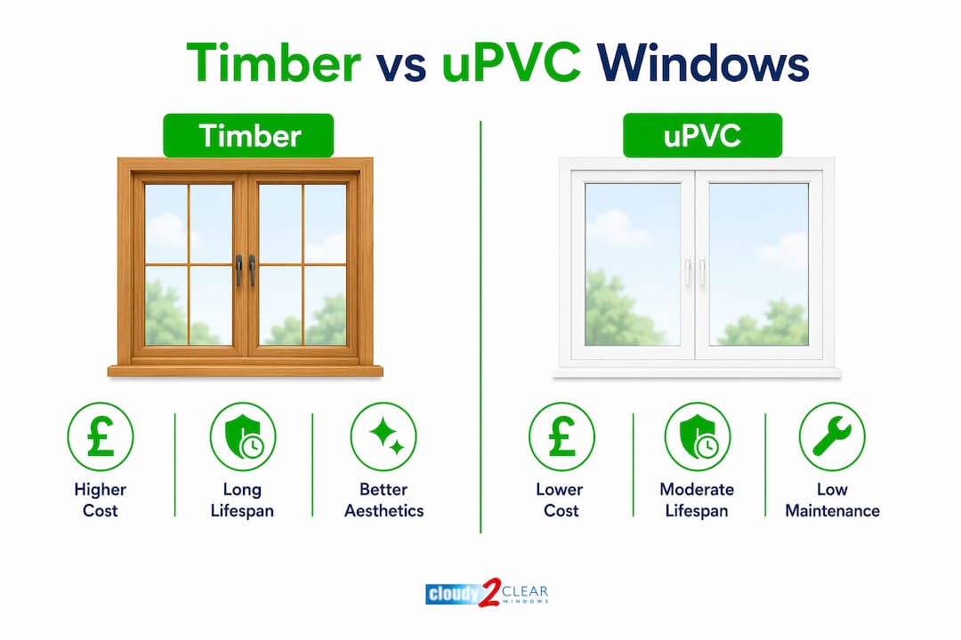 Infographic comparing timber and uPVC window features