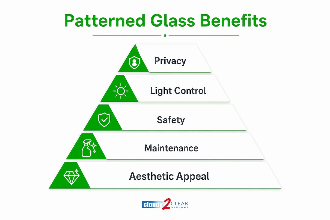 Infographic showing benefits of patterned glass