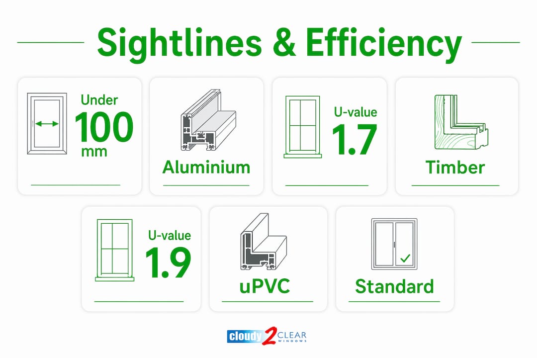 Infographic showing window sightlines and energy efficiency stats