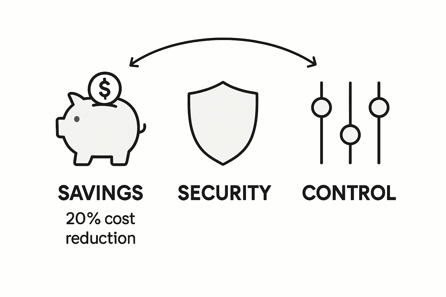 Infographic comparing savings, security, control benefits