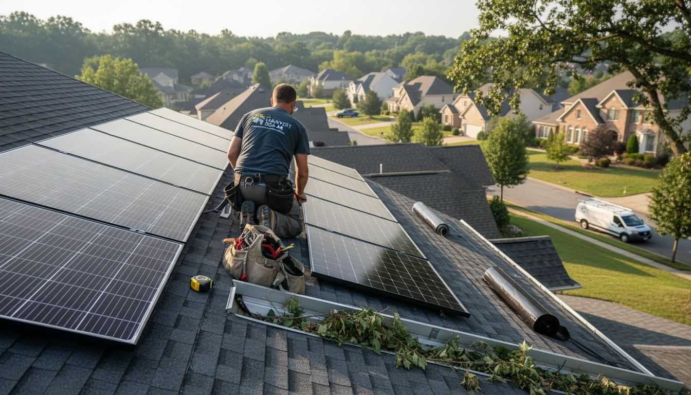 Technician compares various solar panel types on rooftop