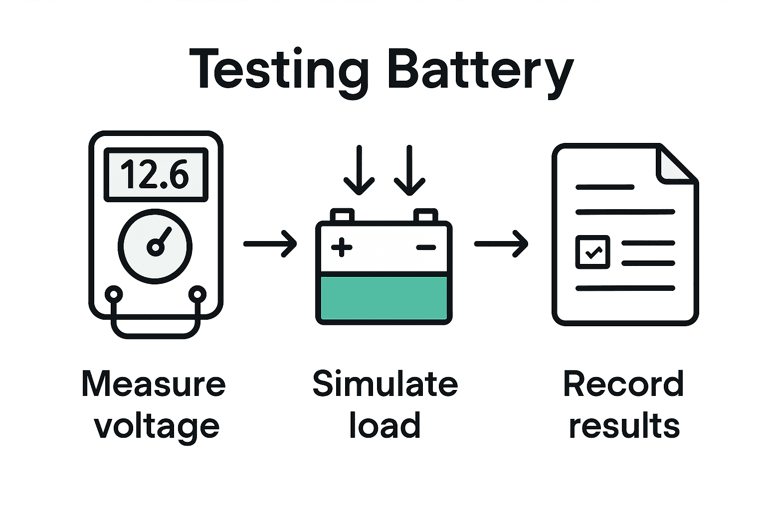 Infographic showing steps for battery charge testing